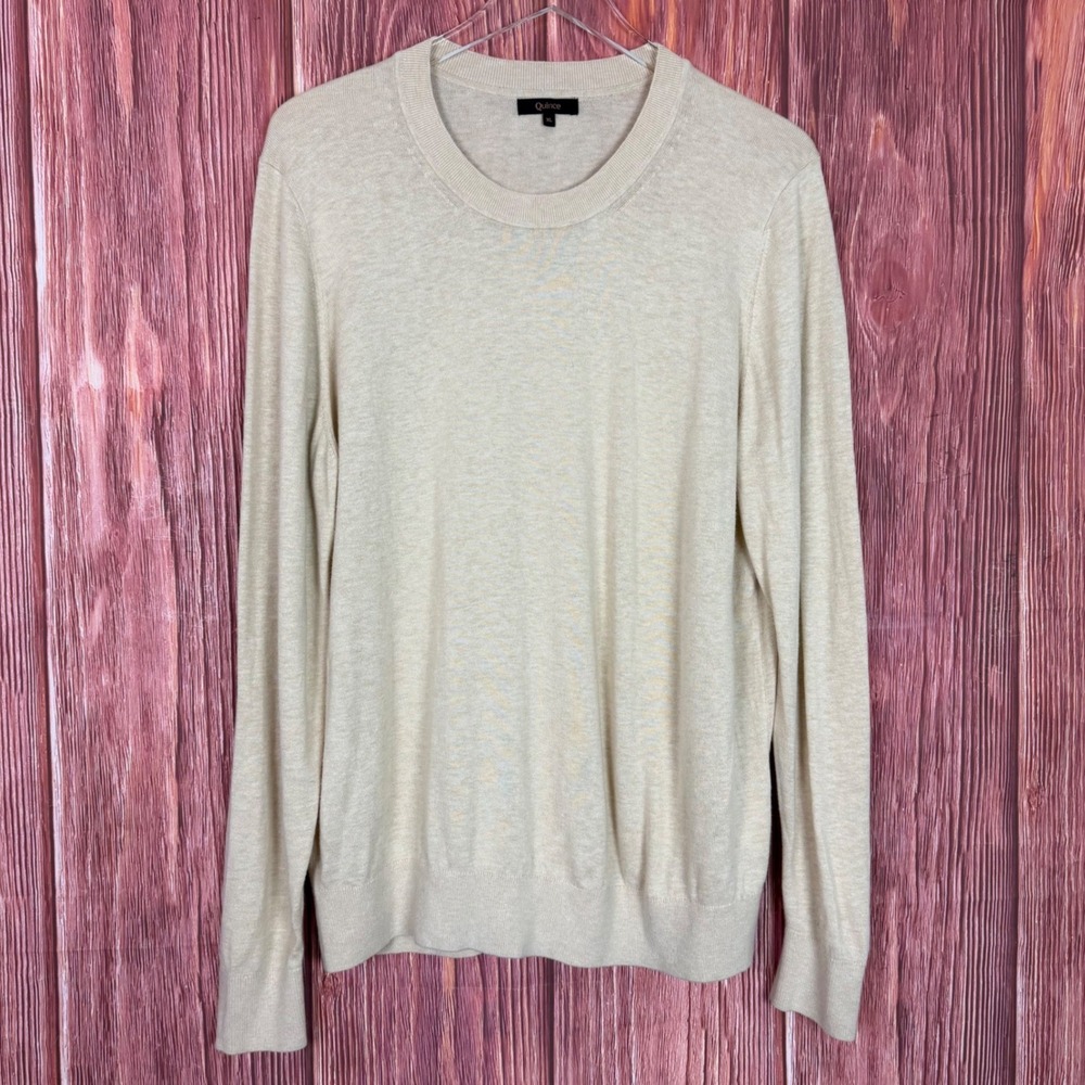 Quince Lightweight Cotton Cashmere Crew Sweater Heather Oatmeal XL Beige Neutral